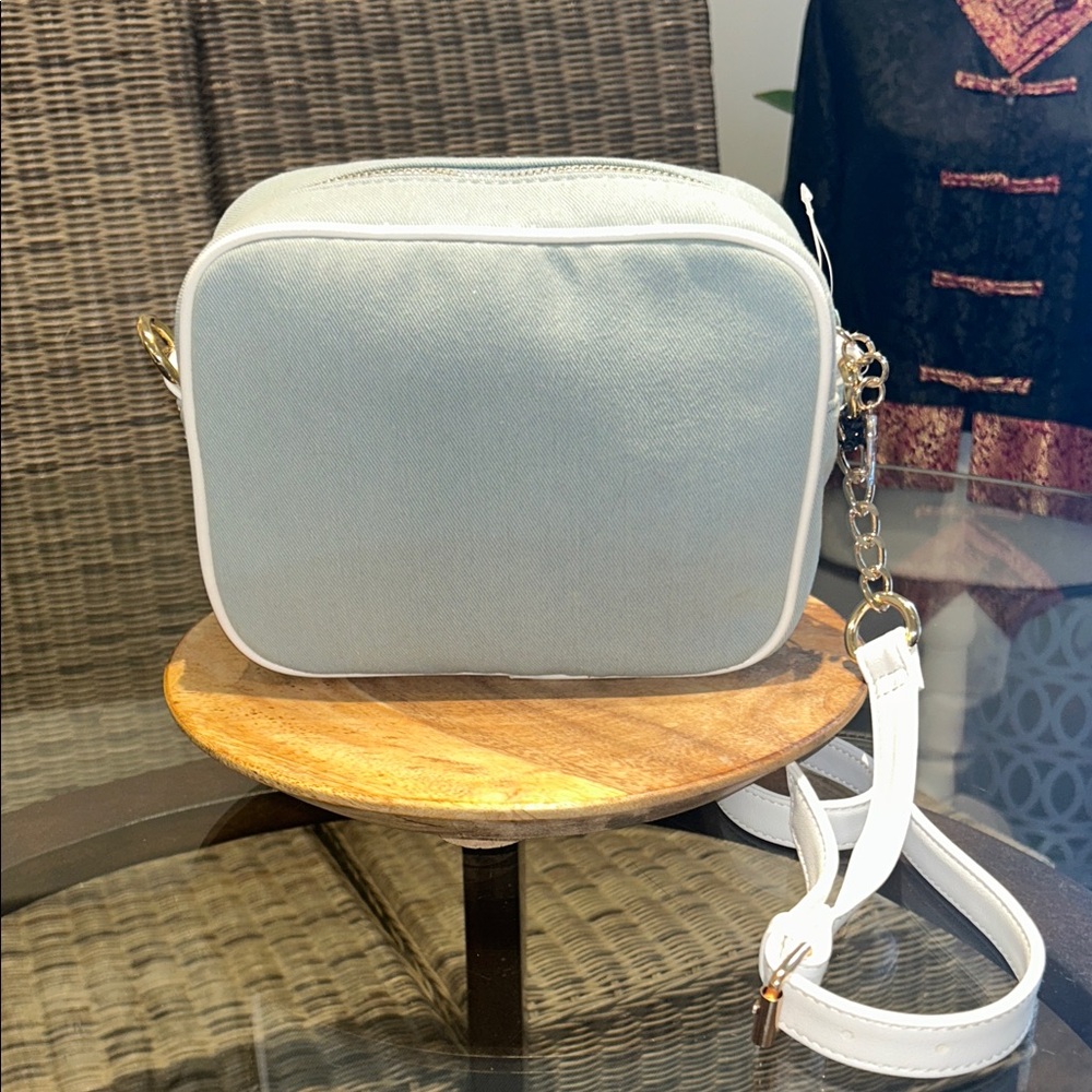 Juicy Couture Light Washed Blue Denim and White Heritage Crossbody Bag - Picture 6 of 6